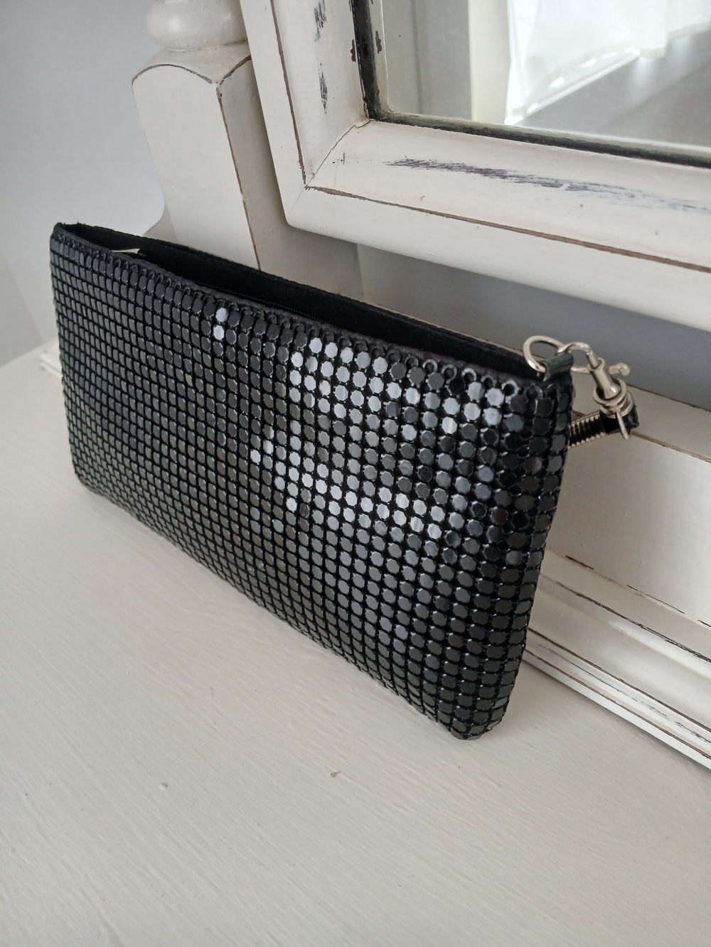 Smart Set Elegant Black Sequin Beaded Wristlet Clutch